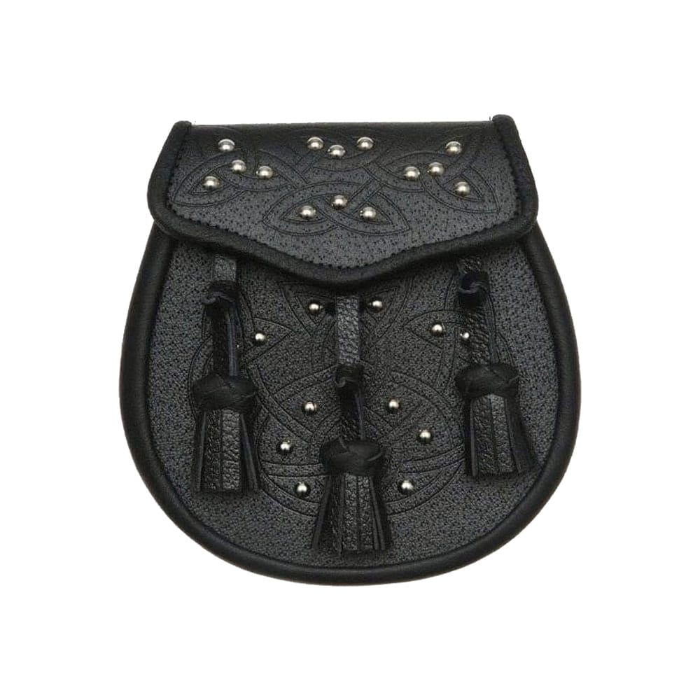 Black Leather Celtic Embossed Studded Leather Sporran image 0