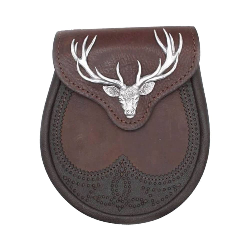 Brown Stag Head Leather Sporran image 0