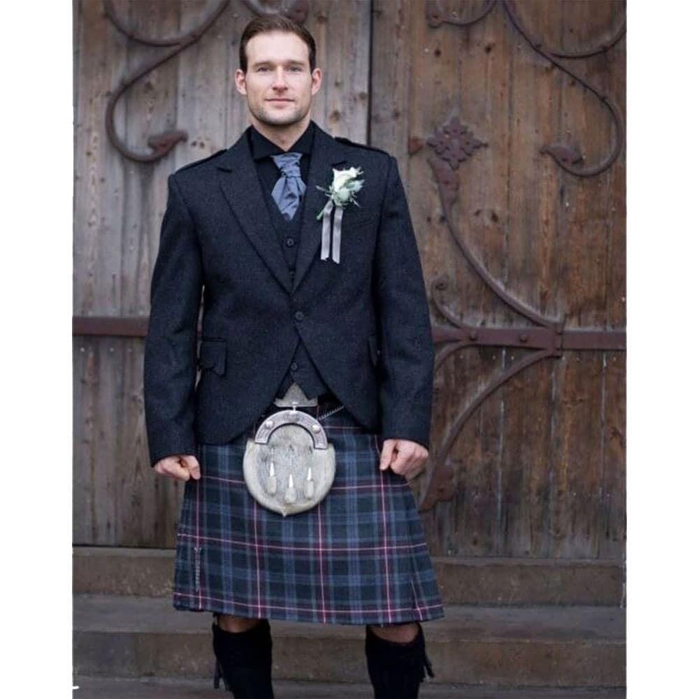 Hebridean Heather Tartan Charcoal Tweed Kilt Outfit image 0