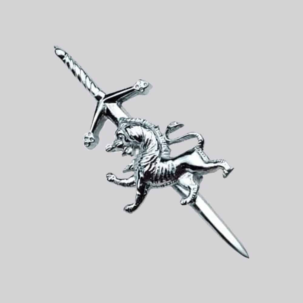 Highland Scottish Rampant Lion Kilt Pin Chrome Finish image 0