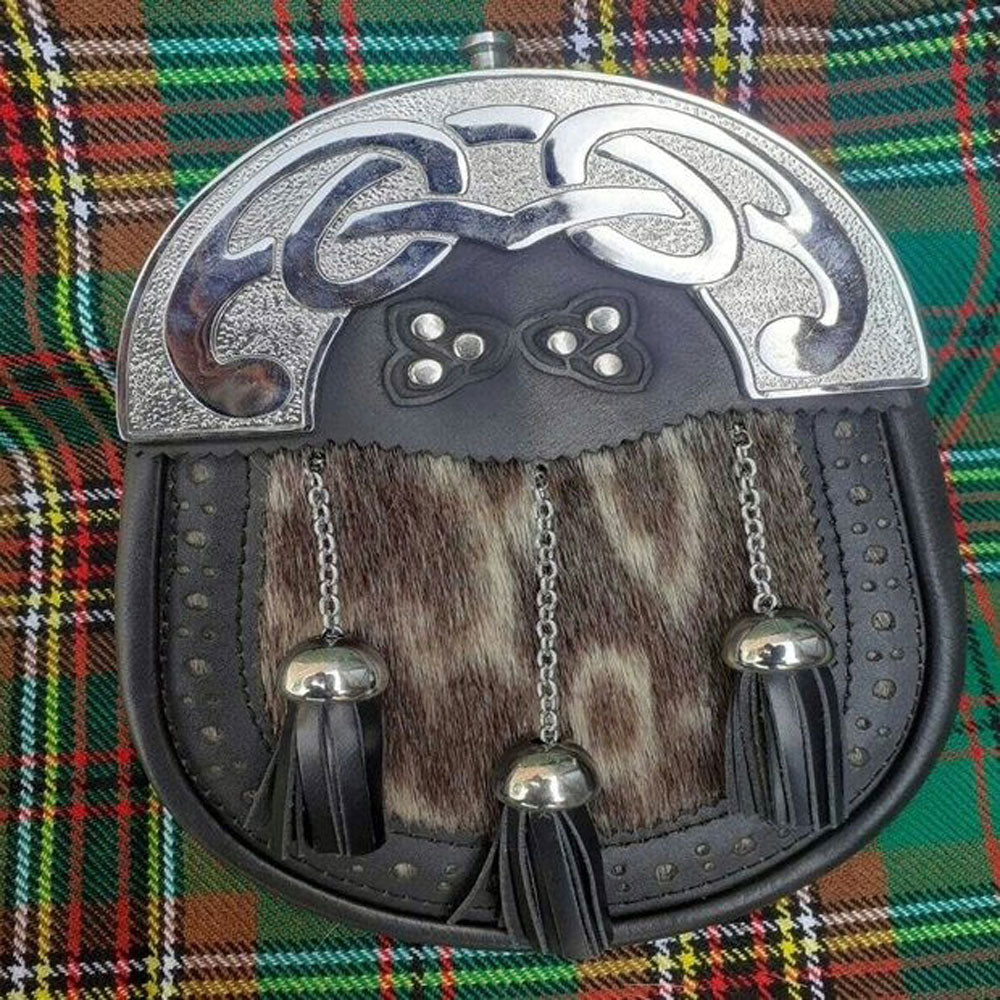 Silver Cantle 3 Tassels Full Dress Leather Sporran image 0