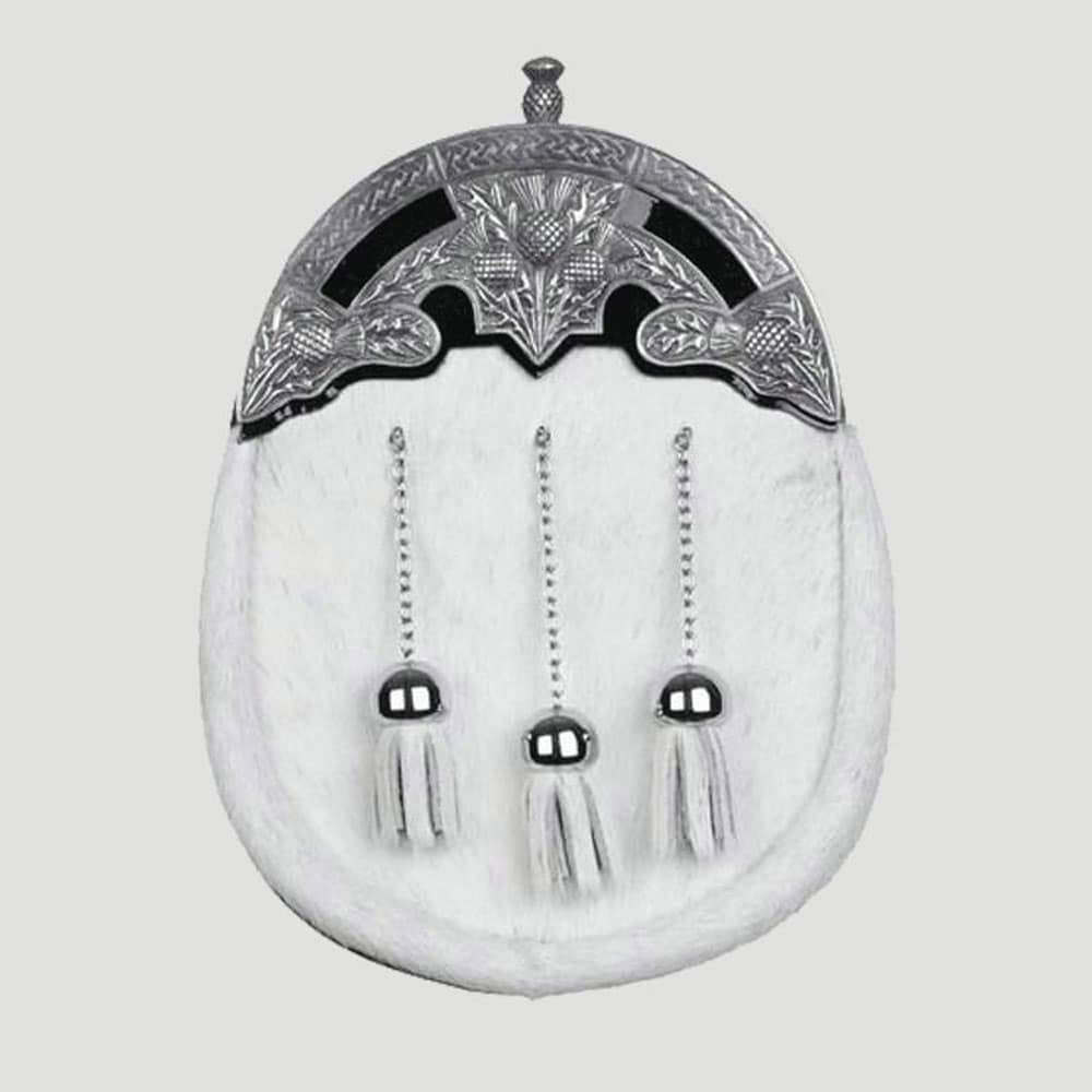 Full Dress Cream Calfskin Sporran With Ornate Thistle Design image 0