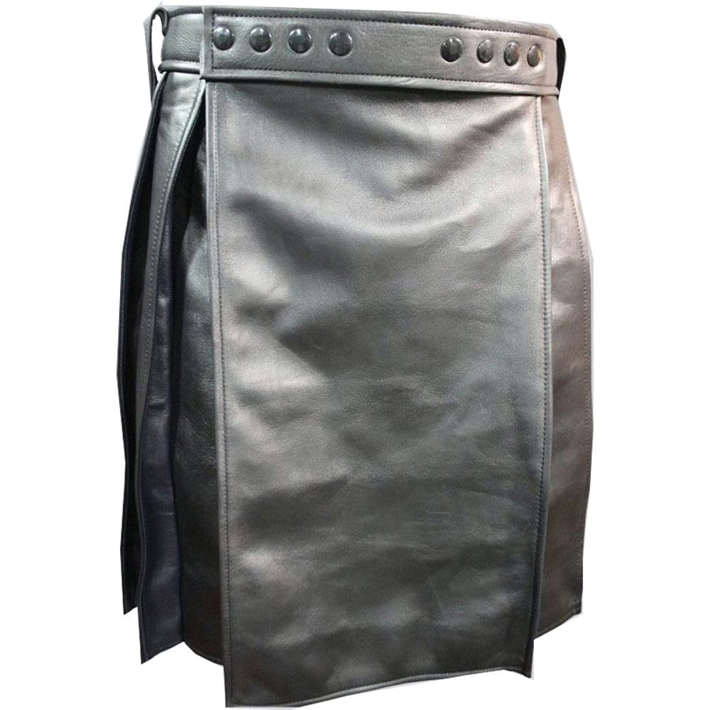 Pleated Black Leather Kilt with Navy Highlights image 0