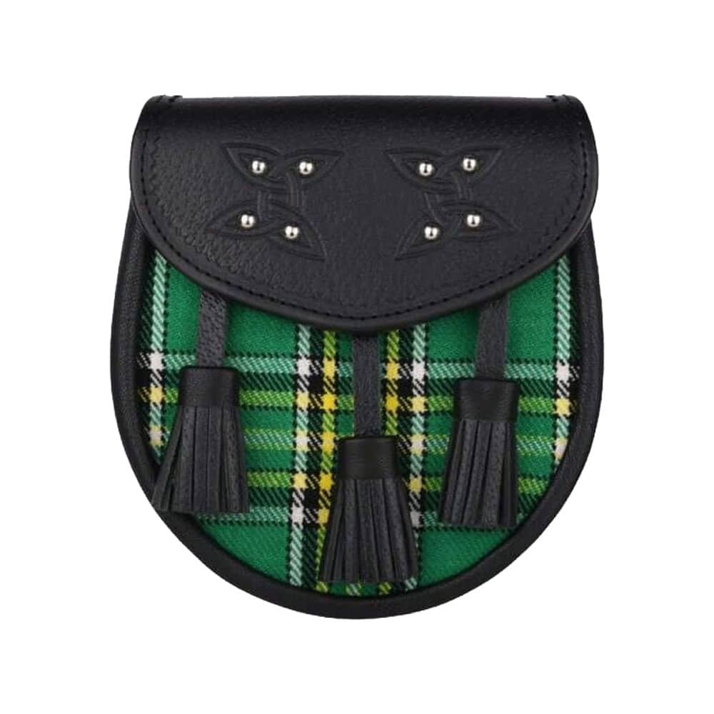 Genuine Leather with Irish National Green Tartan Sporran image 0