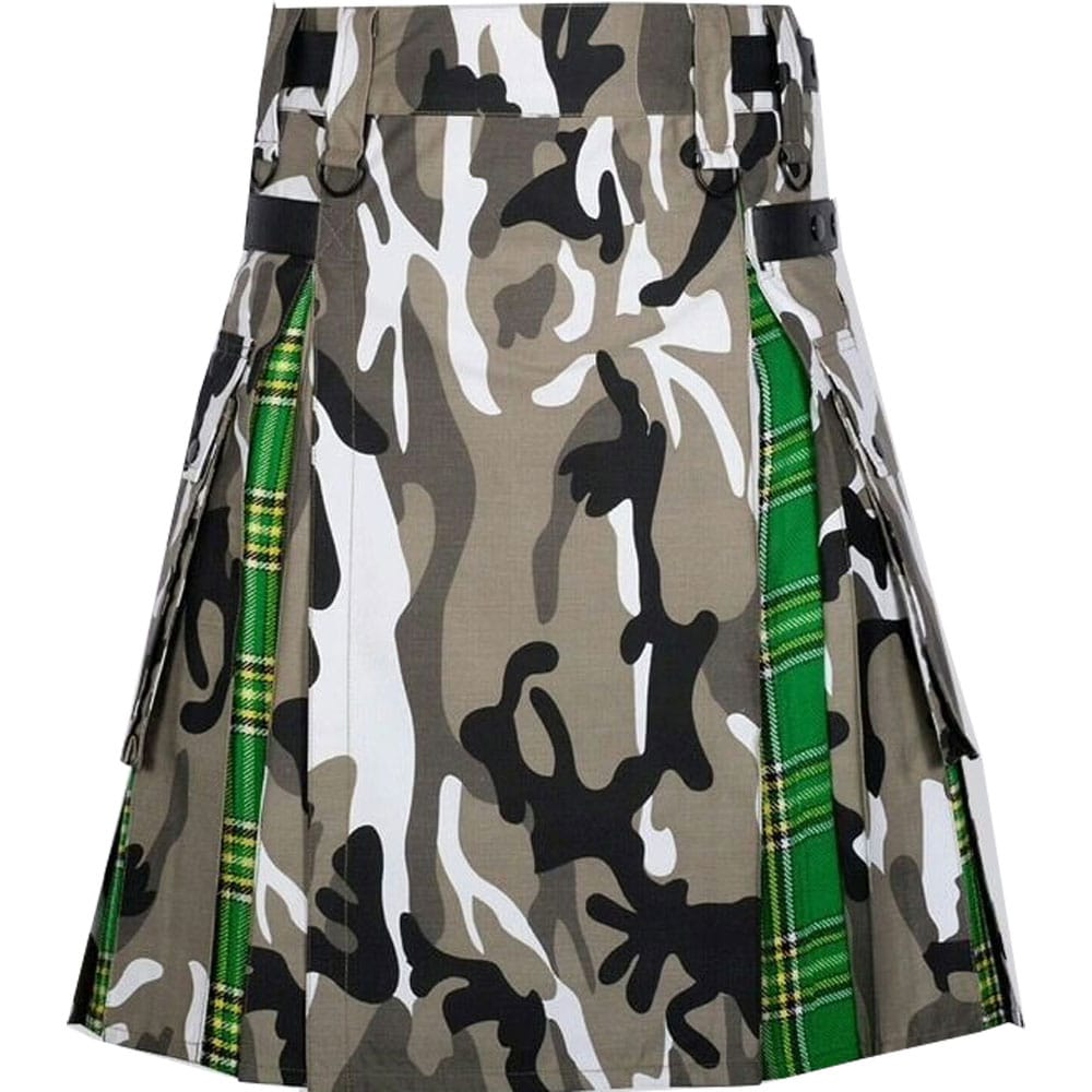 Urban Camo Irish Tartan Scottish Utility Cargo Hybrid Kilt image 0