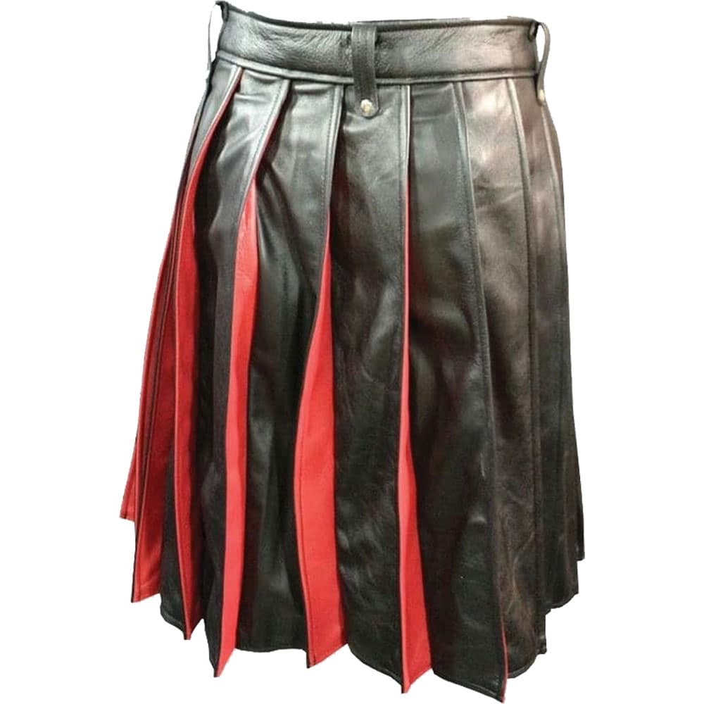 Pleated Black and Red Leather Kilt image 1