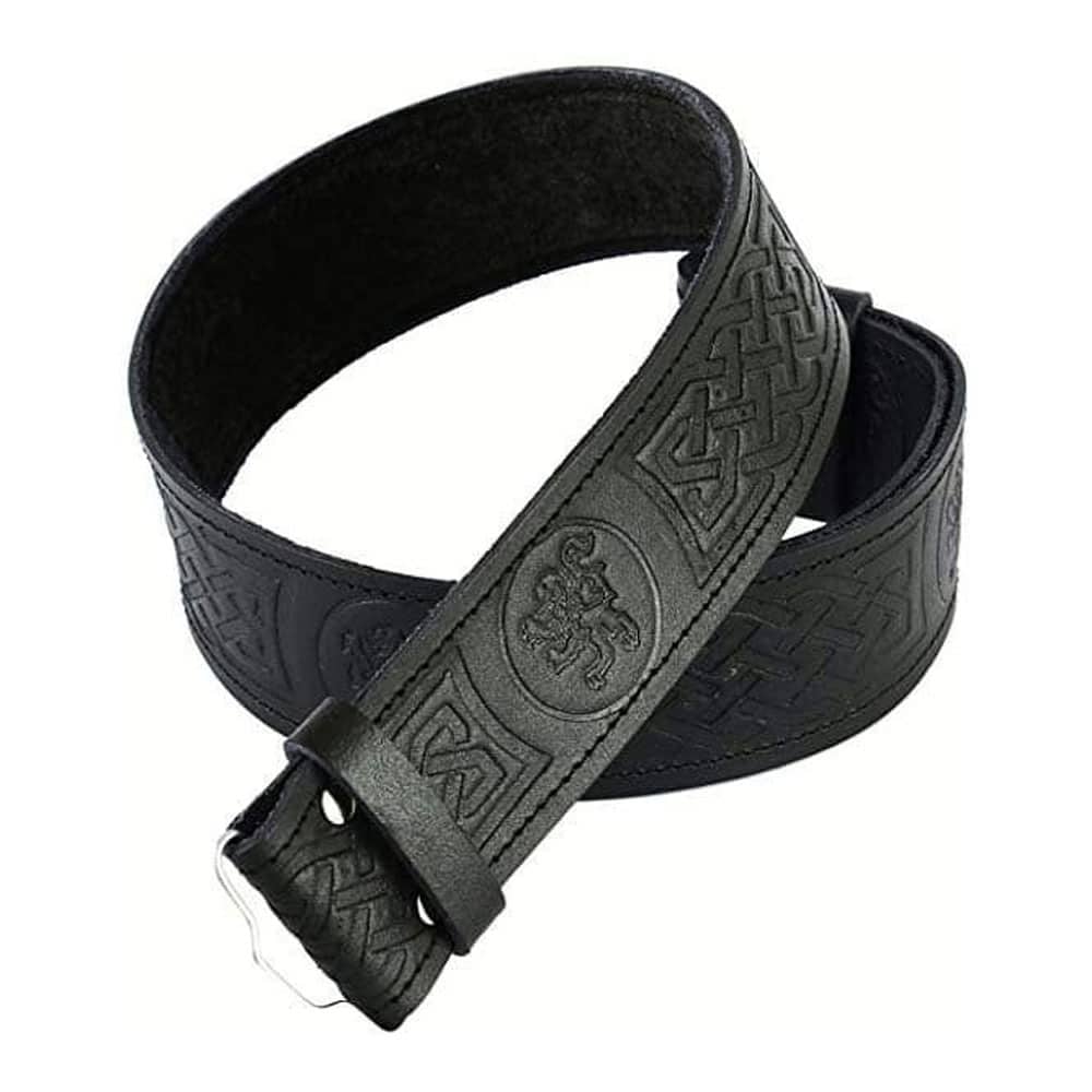 Black Leather Thistle Embossed kilt Belt image 0