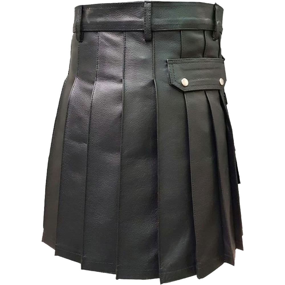 Men Genuine Black Leather Gladiator Pleated Utility LARP Kilt image 1