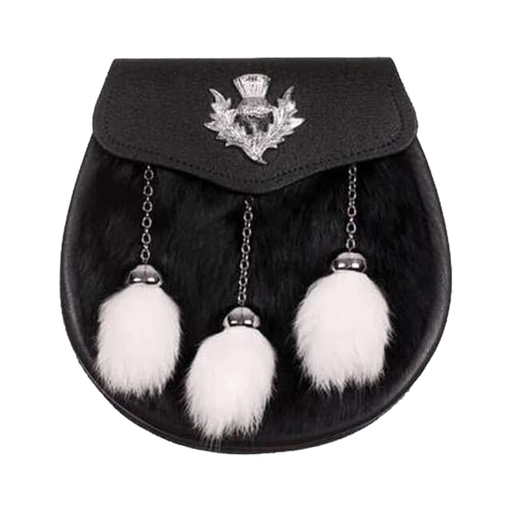 Semi Dress Sporran Black White Rabbit Thistle Badge Sporran image 0