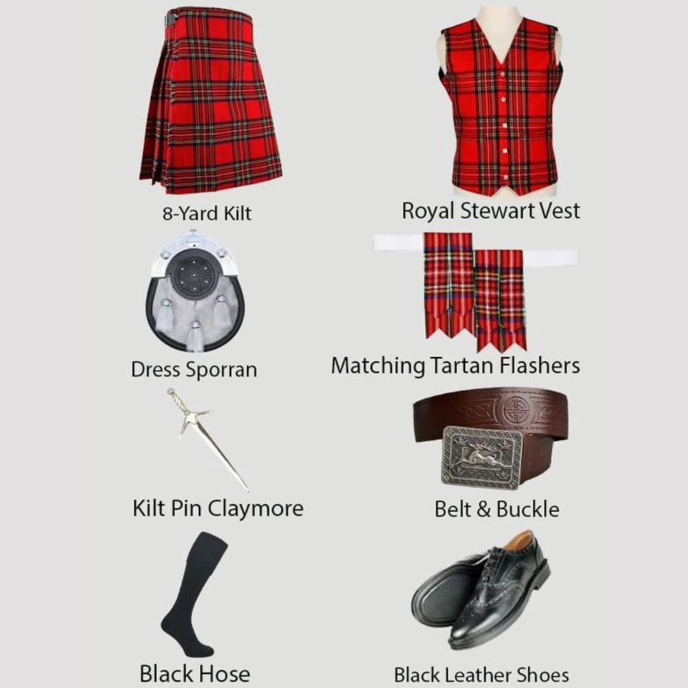 Royal Stewart Tartan Kilt And Vest With Kilt Accessories image 0