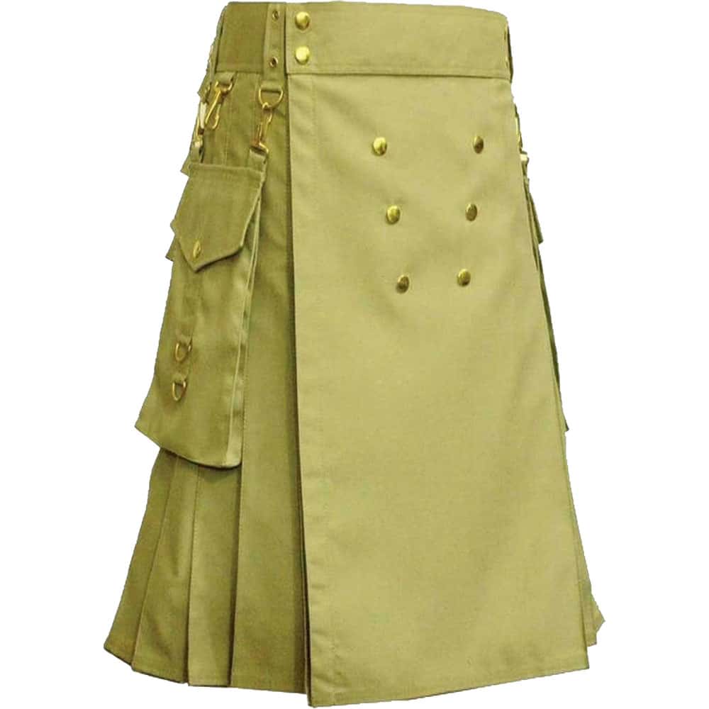 Khaki Utility Kilt With Gold Button image 0