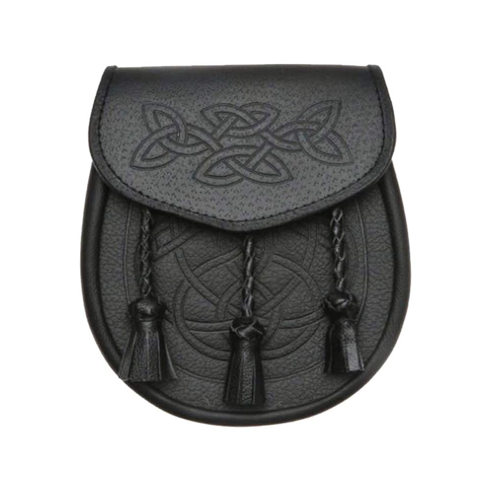 Celtic Interweave Woven Tassel Black Leather Sporran image 0