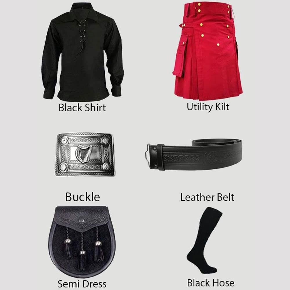 Red Utility Kilt & Black Shirt With Accessories Deal image 0