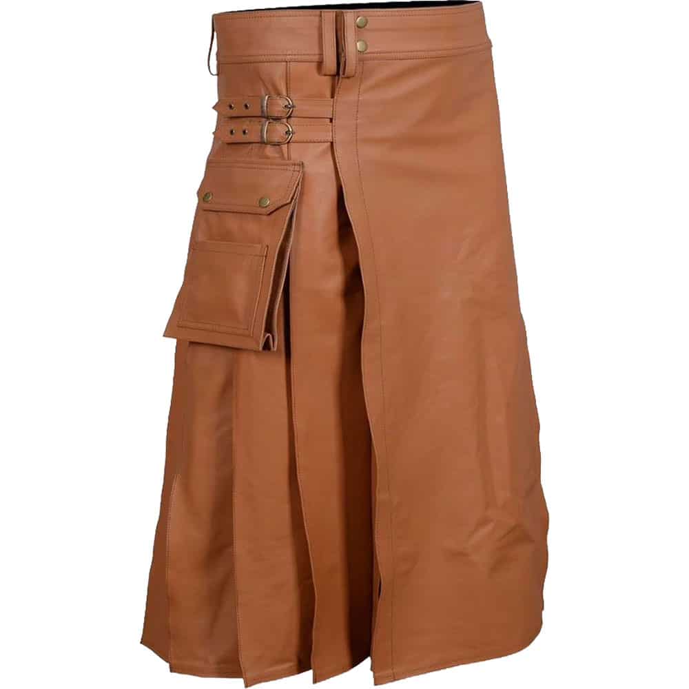 Brown Leather Utility Kilt For Men image 0