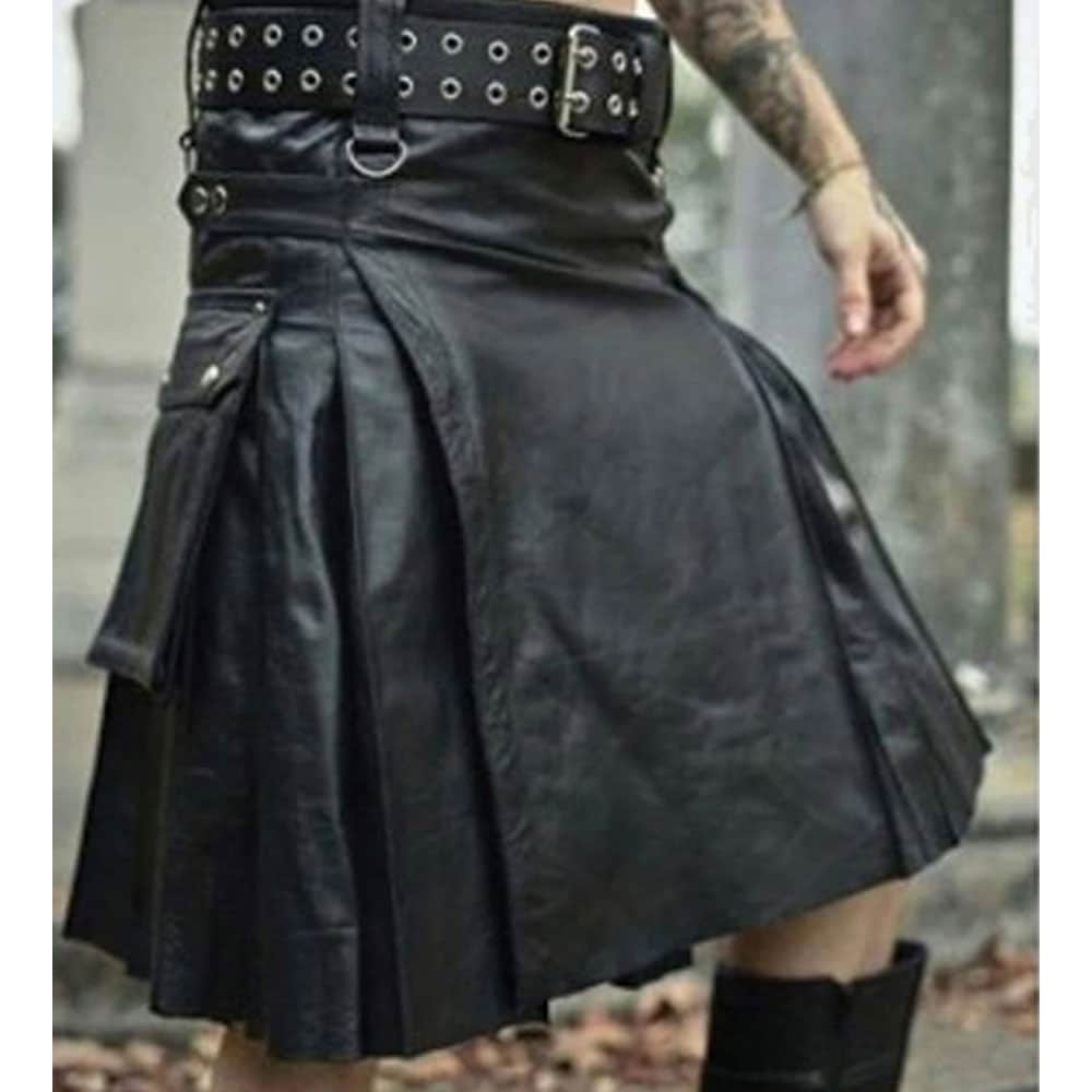 Black Leather Kilt For Men image 0