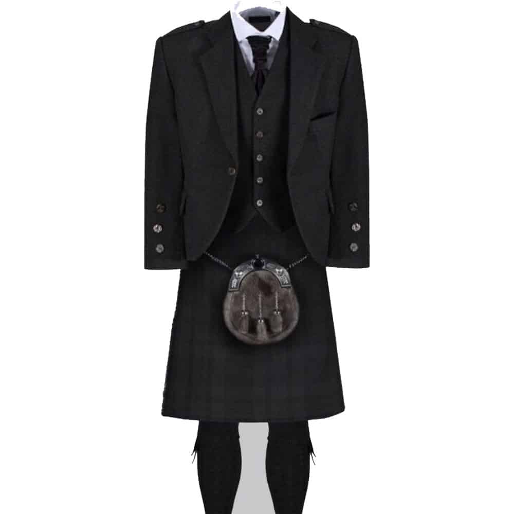Morton Black Jacket Outfit With 8 yard Tartan Kilt image 0