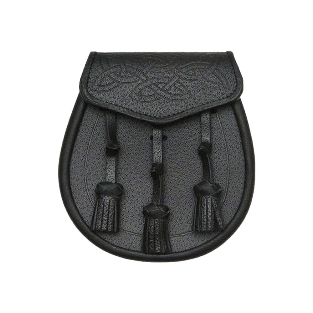 Black Leather Celtic Interweave Knotted Tassel Sporran image 0