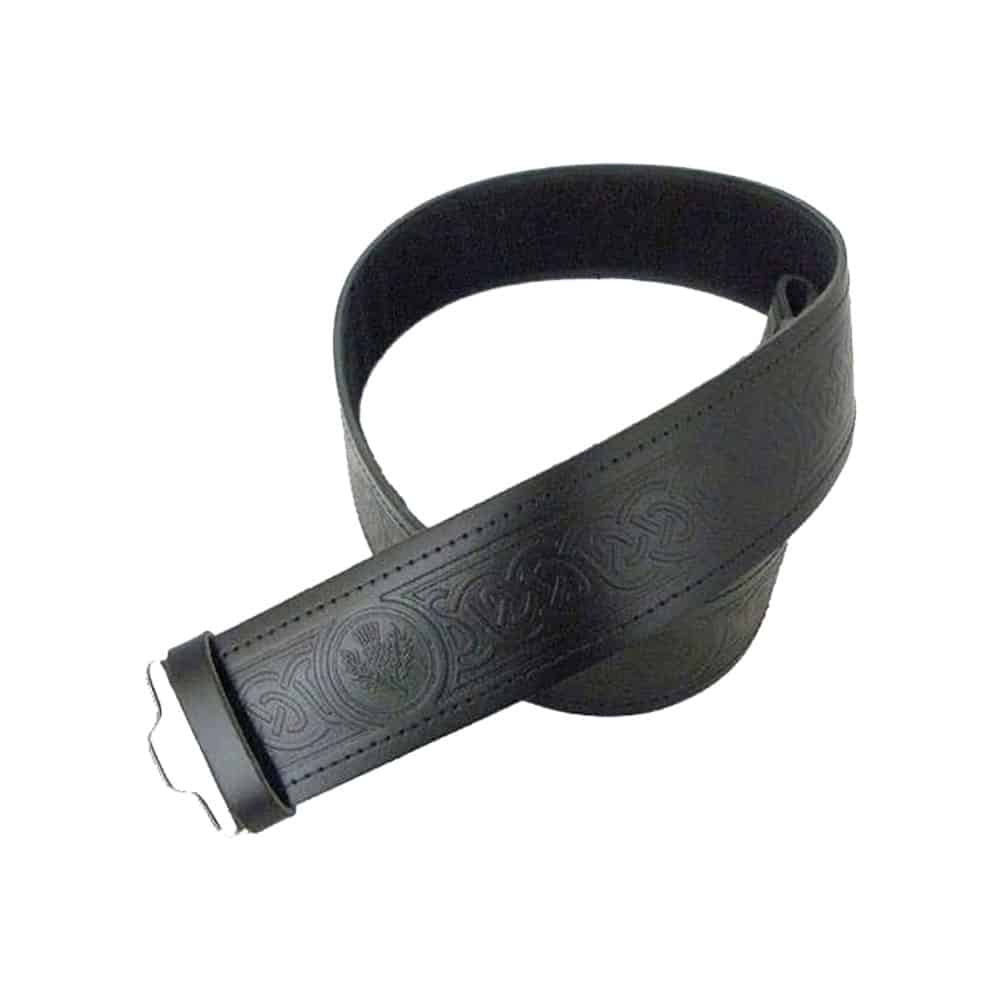 High Quality Embossed Leather Scottish Highland Kilt Belt with Celtic Buckle image 0