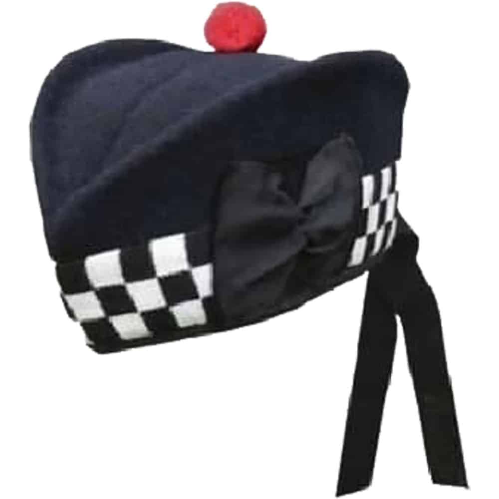 100% Pure Wool Navy Blue Diced Black & White Glengarry Hat image 0