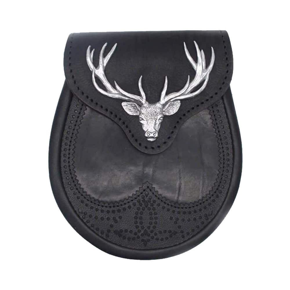 Black Stag Head Leather Sporran image 0