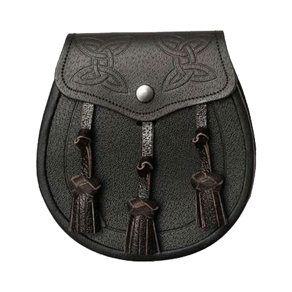 Dark Brown Leather Twin Swirl Celtic Embossed Sporran image 0