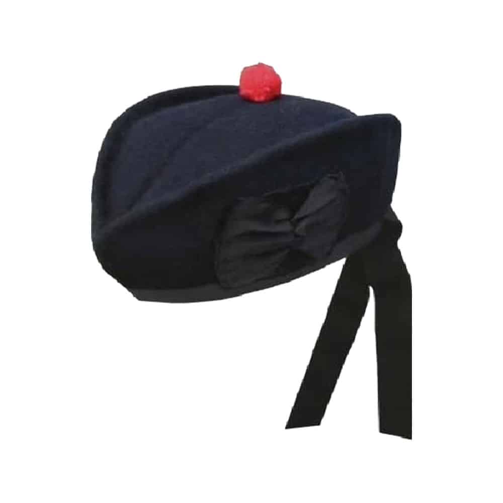 Plain Black Highland Glengarry Cap With Red Pom image 0