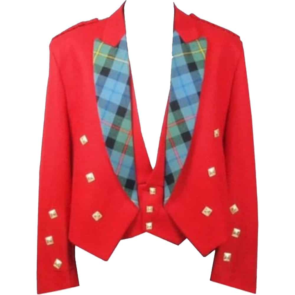 Red Prince Charlie Jacket With Tartan Lapel Made To Measure image 0