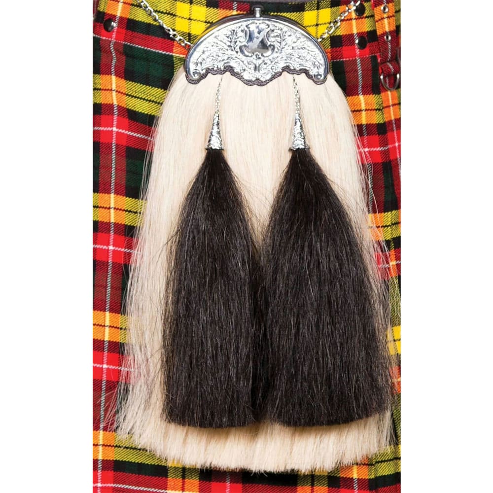 White and Black Horsehair Sporran With Silver Chrome image 0