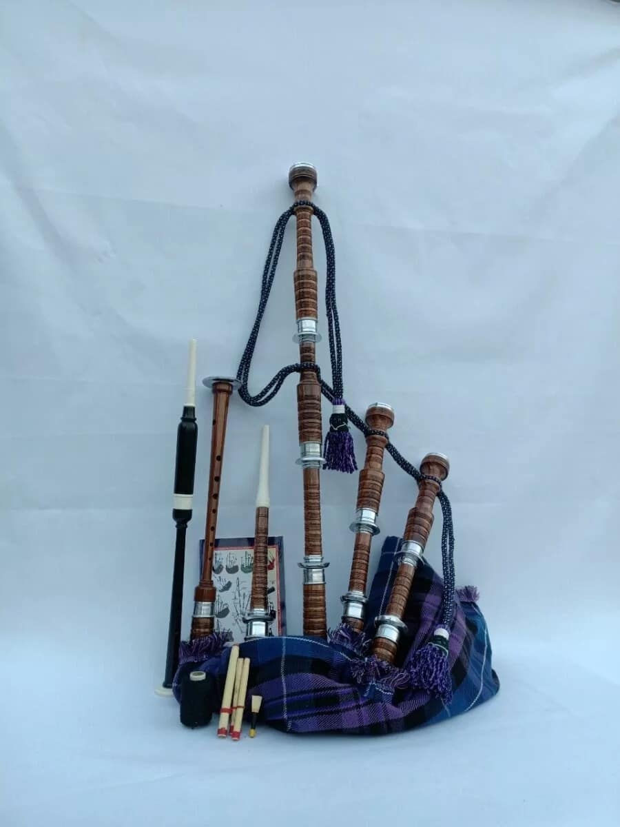 Pride Of Scotland Tartan Natural Finish Bagpipe Set image 1