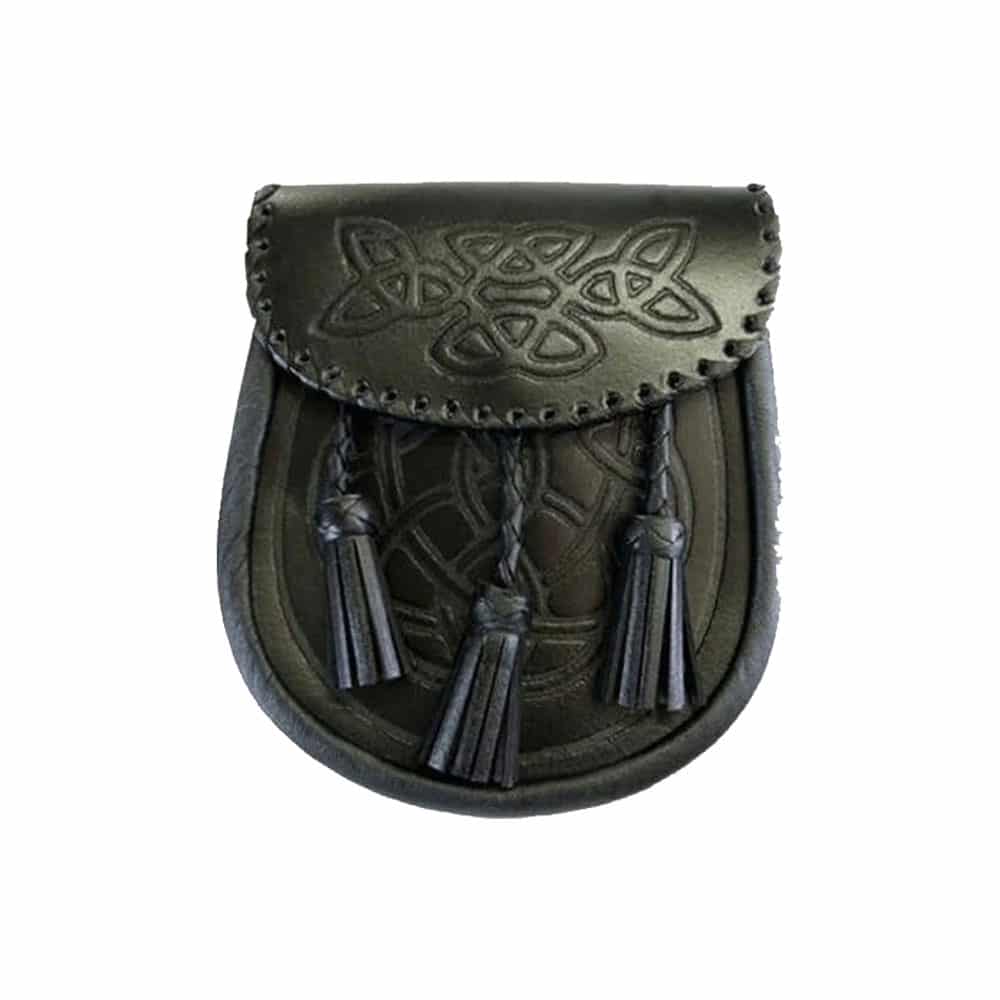 Black Celtic Embossed Leather Sporran image 0
