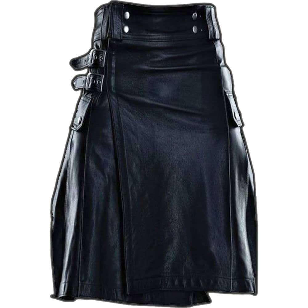 New Stylish Pure Black Leather Kilt image 0