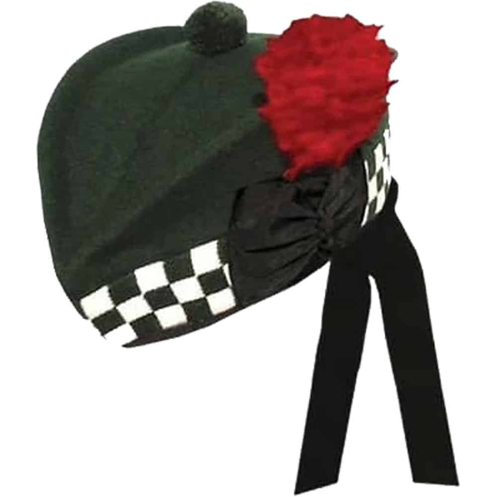 100% Pure Wool Black & White Diced Dark Green Highland Glengarry Caps image 0