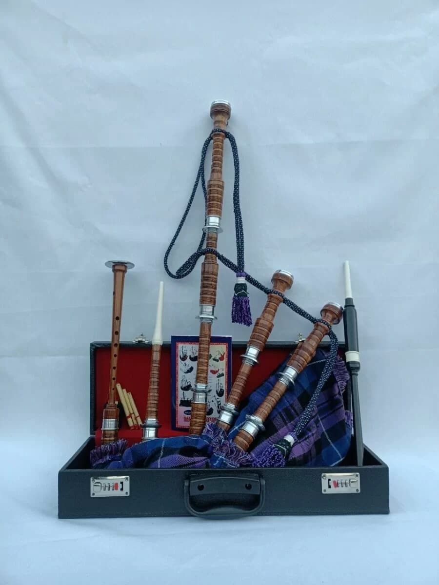 Pride Of Scotland Tartan Natural Finish Bagpipe Set image 0