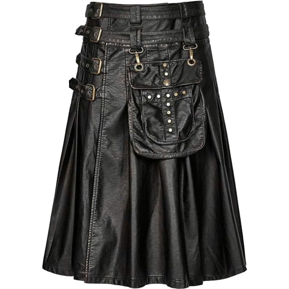 Cowhide Black Leather Gothic Kilt image 0