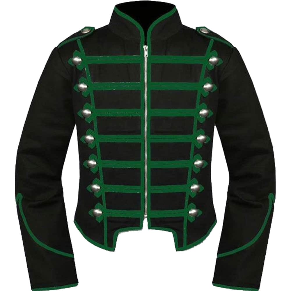 Mens Black Green Military Marching Band Drummer Jacket,Mens Gothic style military coat image 0