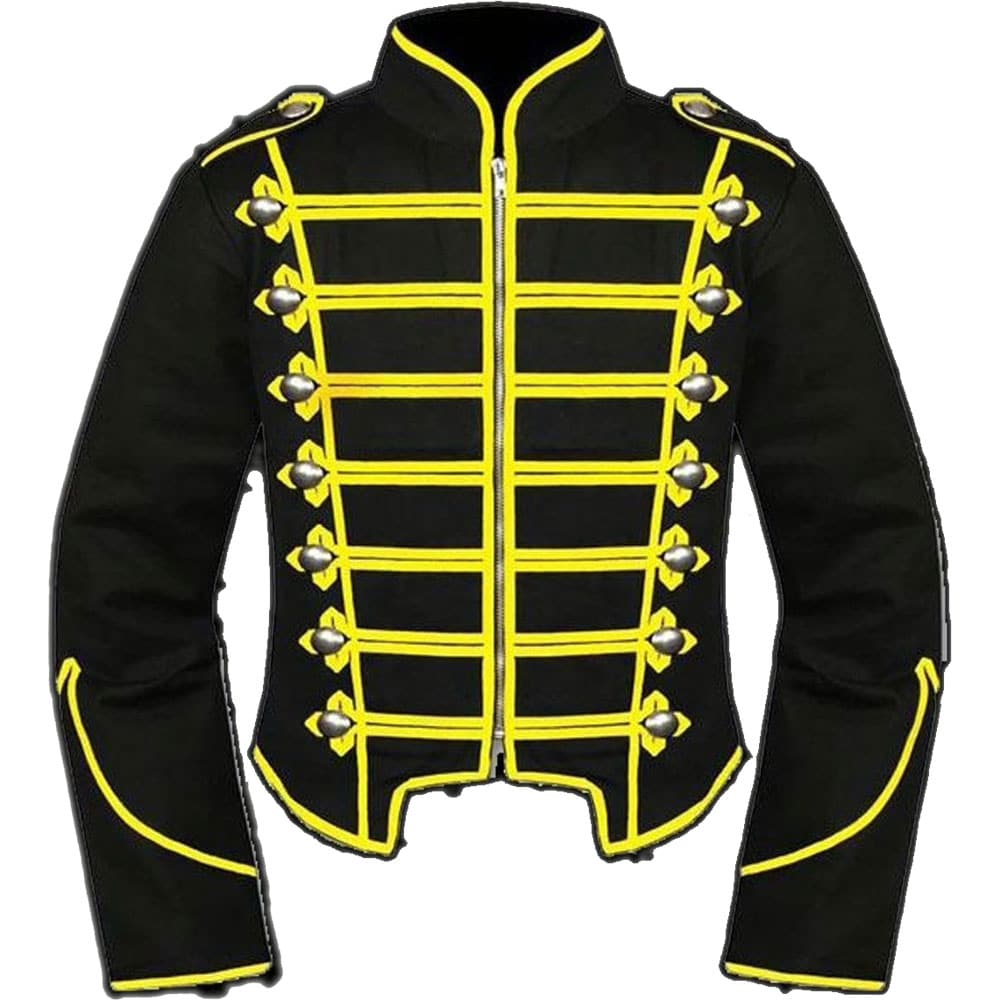 Mens Black Yellow Military Drummer Jacket,Mens Gothic style military coat image 0